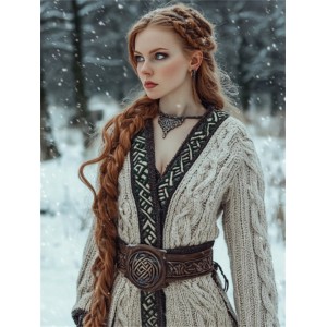 Medieval Contrast Hem Cable Knit Cozy Long Cardigan