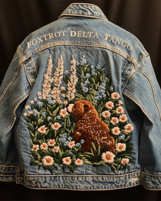 Foxtrot Data Tango Bear Floral Embroidered Denim Jacket Foxtrot Data Tango Bear Floral Embroidered Denim Jacket