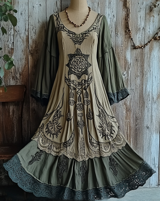 Women's Vintage Tribal Viking Tree Of Life Patchwork Dress Women's Vintage Tribal Viking Tree Of Life Patchwork Dress