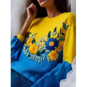 Ukraine Ethnic Floral Contrast Color Sweatshirt