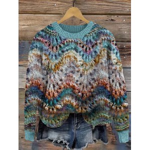 Colorful Seabed Inspired Waves Knit Art Cozy Sweater