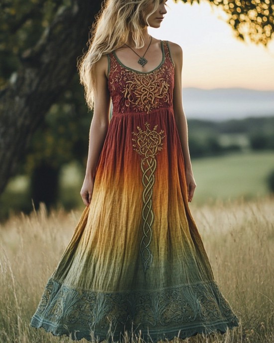 Viking Celtic Knot & Floral Print Women's Vintage Vest Dress Viking Celtic Knot & Floral Print Women's Vintage Vest Dress