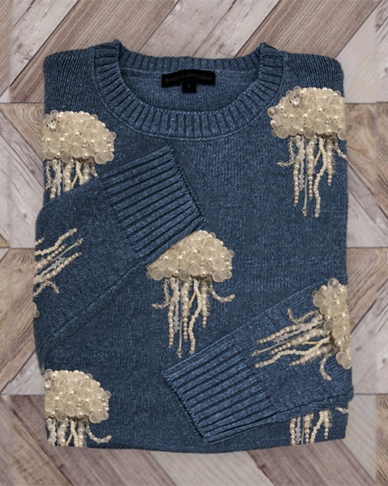 Jellyfish Pearls Beaded Embroidered Cozy Knit Sweater Jellyfish Pearls Beaded Embroidered Cozy Knit Sweater