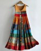 Boho Colorful Textile Flowy Linen Blend Tank Dress Boho Colorful Textile Flowy Linen Blend Tank Dress