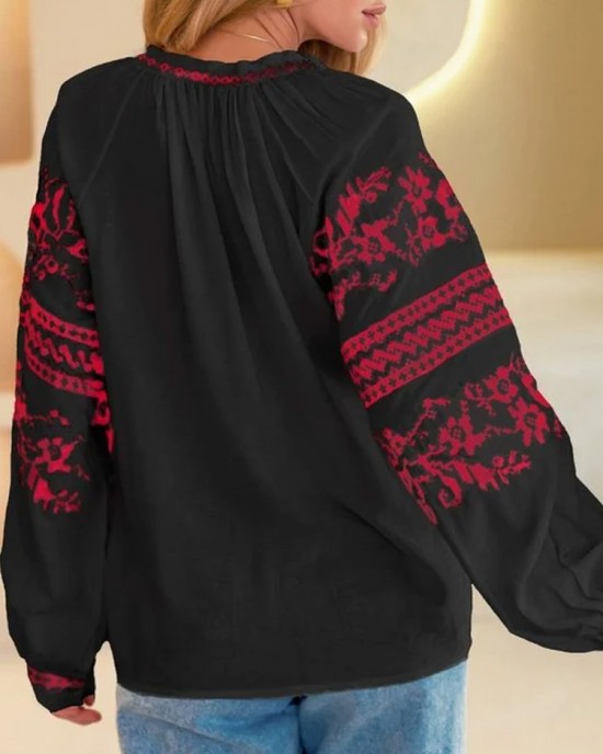 Women's Casual Ukrainian Ethnic Embroidered Long Sleeve Shirt Women's Casual Ukrainian Ethnic Embroidered Long Sleeve Shirt