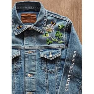 Respect The Locals Bees & Clovers Embroidered Denim Jacket