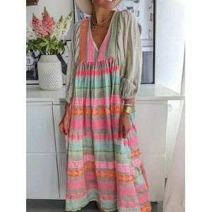 Vintage Colorful Linen Blend Midi Dress