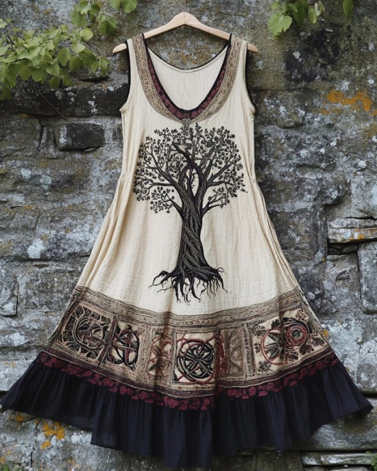 Viking Celtic Tree Of Life Contrast Linen Tank Dress