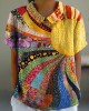 Women's Colorful Warm Sunshine & Sea Of Flowers Art Casual Cotton And Linen Sleeve Shirt Women's Colorful Warm Sunshine & Sea Of Flowers Art Casual Cotton And Linen Sleeve Shirt