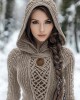 Women's Viking Style Knitted Cozy Hooded Sweater