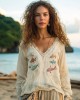 Shoal Of Fish Embroidery Print Linen Blend Loose Blouse Shoal Of Fish Embroidery Print Linen Blend Loose Blouse