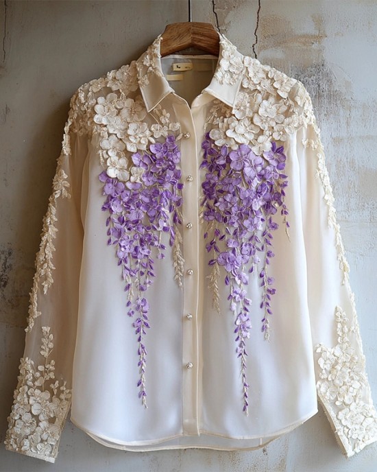 Women's Flowers Embroidered Elegant Shirt