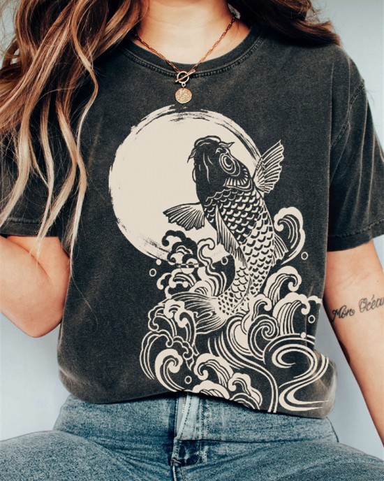 Carp Jump Sunrise Japanese Art Vintage T Shirt Carp Jump Sunrise Japanese Art Vintage T Shirt