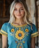 Ukrainian Ethnic Sunflower Floral Embroidery Lace Hem T Shirt Ukrainian Ethnic Sunflower Floral Embroidery Lace Hem T Shirt