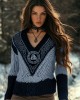 Women's Viking Style Knitted Jacquard V-neck Sweater