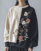 Handmade Floral Embroidery Two Color Women's Loose Sweatshirt