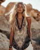 Women's Viking Tribal Ethnic Linen V-neek Sleeveless Top Women's Viking Tribal Ethnic Linen V-neek Sleeveless Top