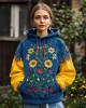 Vintage Ukrainian Folk Floral Embroidered Contrast Color Washed Hoodie Vintage Ukrainian Folk Floral Embroidered Contrast Color Washed Hoodie
