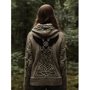 Women's Viking Tribal Birds Celtic Knotwork Hooded Sweater