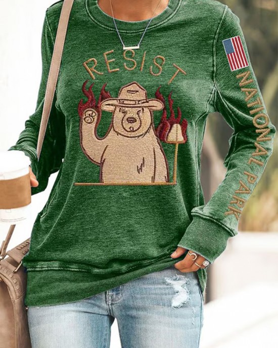 Women's Protect Our National Parks Print Round Neck Sweatshirt Women's Protect Our National Parks Print Round Neck Sweatshirt