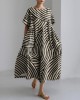 Women's Abstract Art Striped Print Vintage Linen Blend Dress Women's Abstract Art Striped Print Vintage Linen Blend Dress
