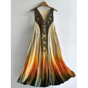 Vintage Celtic Knot Forest Elf Gradient Flowy Linen Dress