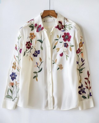 Floral Embroidery Women's Long Sleeve Shirt