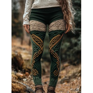 Irish Celtic Colorblock Mystical Cozy Knit Leggings
