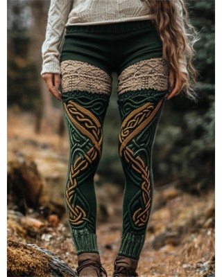 Irish Celtic Colorblock Mystical Cozy Knit Leggings