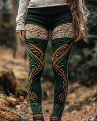 Irish Celtic Colorblock Mystical Cozy Knit Leggings