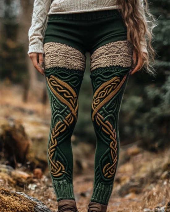 Irish Celtic Colorblock Mystical Cozy Knit Leggings Irish Celtic Colorblock Mystical Cozy Knit Leggings
