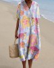 Women's Resort Turtle Pattern V-neck Casual Flowy Midi Dress Women's Resort Turtle Pattern V-neck Casual Flowy Midi Dress