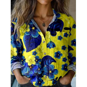 Vintage I Hope Peace Forever Ukraine Floral Art Linen Print  Long Sleeve Shirt