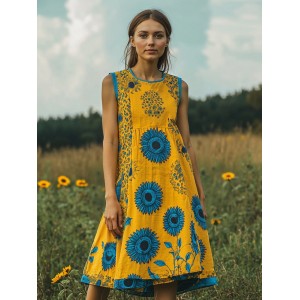 Women's Contrasting Color Floral Patriotic Vest Dress