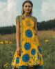 Women's Contrasting Color Floral Patriotic Vest Dress