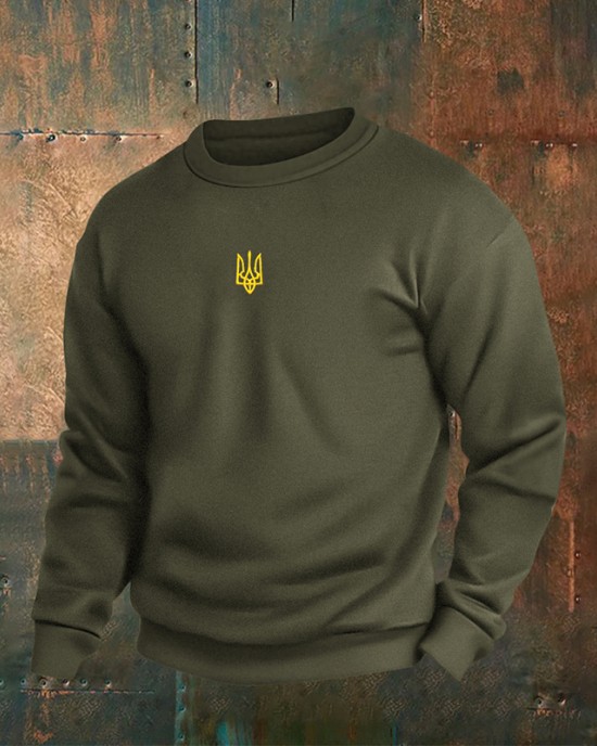 Men's Ukraine Trident Embroidered Crew Neck Casual Sweatshirt Men's Ukraine Trident Embroidered Crew Neck Casual Sweatshirt