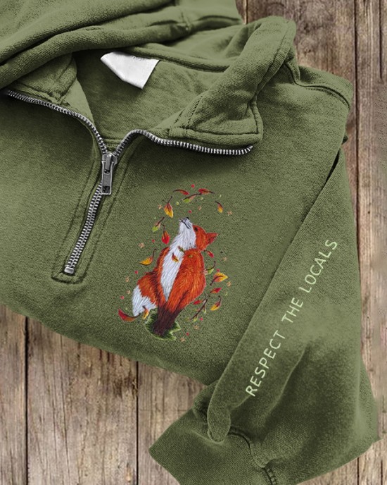 Respect The Locals Fox Embroidered Zip Up Sweatshirt