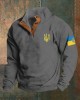 Men Support Ukrainian Trident Symbol Button Stand Collar Sweatshirt Men Support Ukrainian Trident Symbol Button Stand Collar Sweatshirt