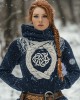 Women's Viking Tribal Jacquard Celtic Inspired Chunky Knit Hooded Sweater Women's Viking Tribal Jacquard Celtic Inspired Chunky Knit Hooded Sweater
