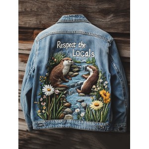 Retro Respect The Locals Minase At Play Embroidered Art Denim Jacket