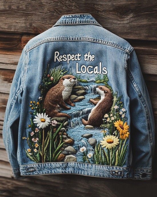 Retro Respect The Locals Minase At Play Embroidered Art Denim Jacket