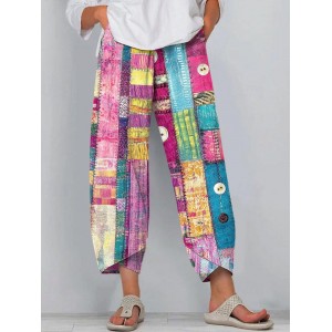 Women's Boho Colorful Patchwork Linen Blend Pants