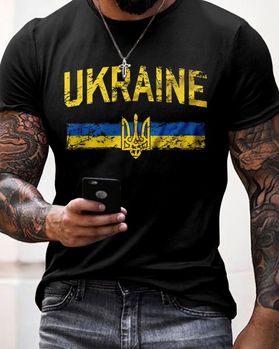 Men's I Stand With Ukraine Print Casual Short Sleeve T-shirt Men's I Stand With Ukraine Print Casual Short Sleeve T-shirt
