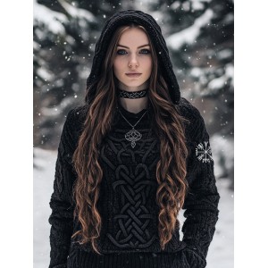 Women's Viking Style Knitted Jacquard Hooded Sweater