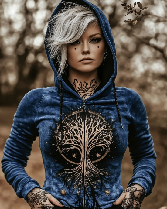 Vintage Mystical Tribal Tree Of Life Printed Women's Zip Hoodie Jacket Vintage Mystical Tribal Tree Of Life Printed Women's Zip Hoodie Jacket