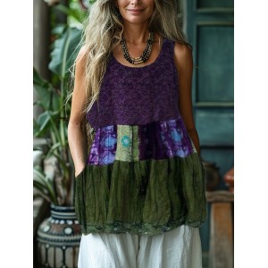 Vintage Geometric Floral Lace Art Women's Linen Tank Top