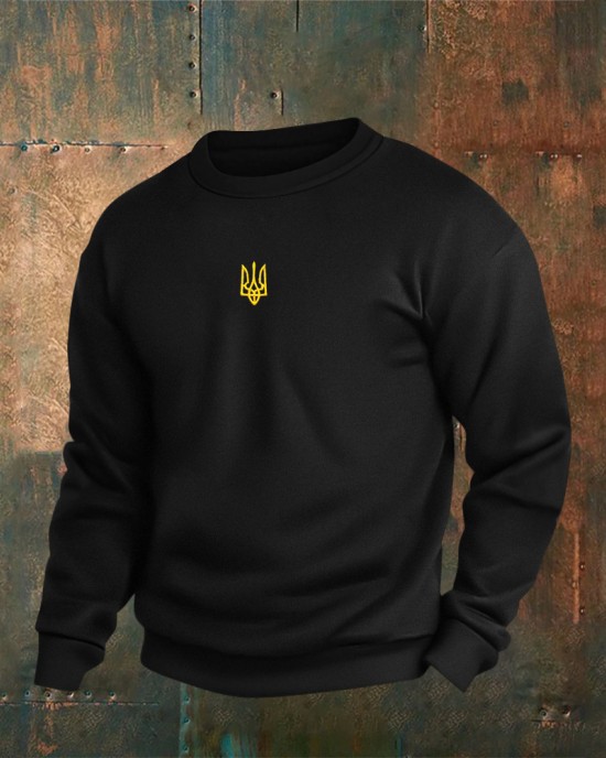 Men's Ukraine Trident Embroidered Crew Neck Casual Sweatshirt Men's Ukraine Trident Embroidered Crew Neck Casual Sweatshirt