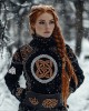 Women's Viking Tribal Jacquard Celtic Style Knitted Turtleneck Sweater