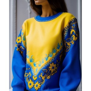 Ukraine Ethnic Floral Contrast Color Sweatshirt