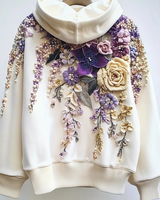 Women's Flowers Embroidery Art Cozy Hoodie Women's Flowers Embroidery Art Cozy Hoodie